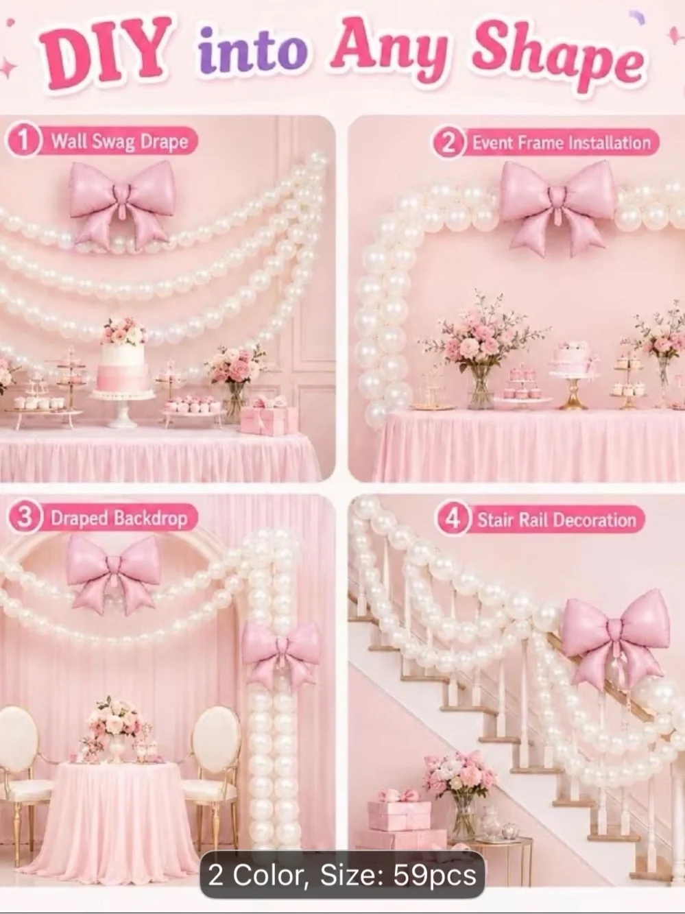 Pink Bow & Pearl Balloon Garland Party Set - Home Party Supplies